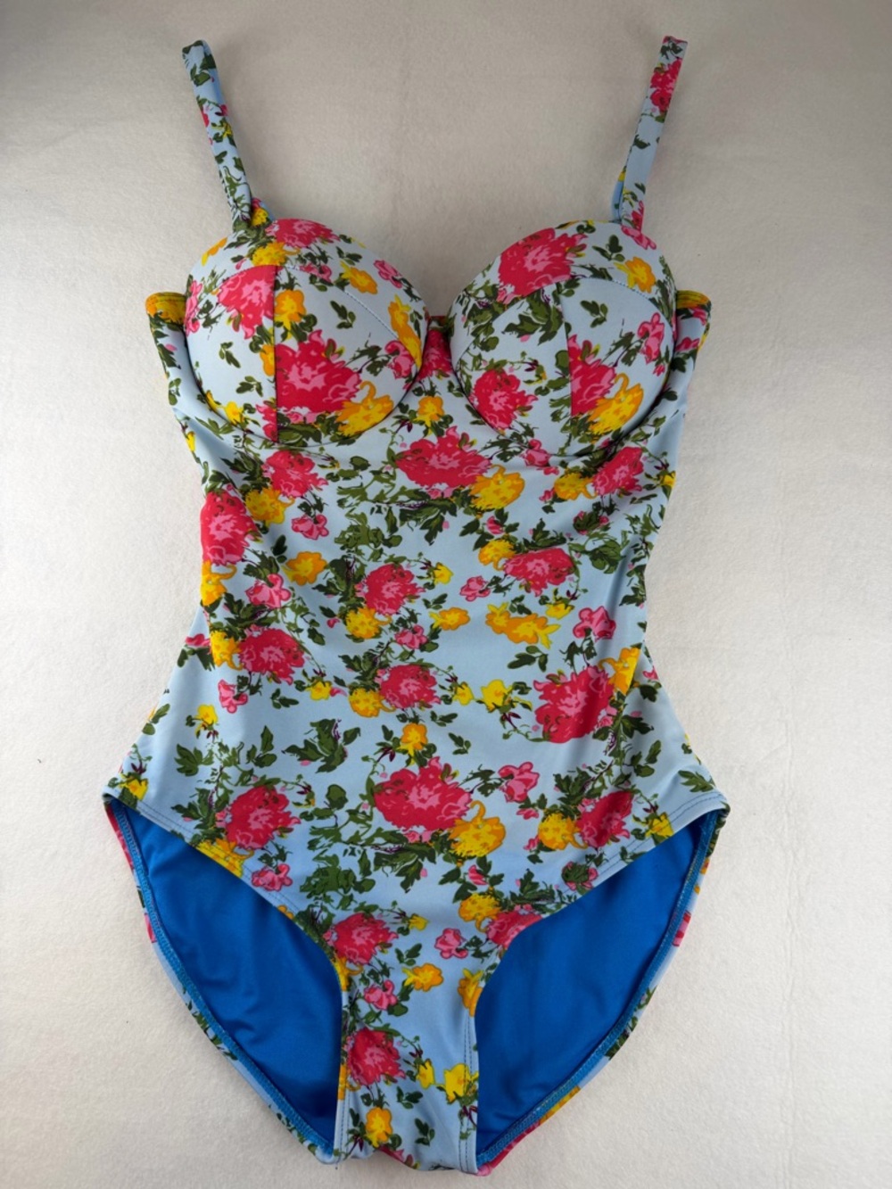 Janela Bay‎ Floral One Piece Swimsuit XS Underwire Lace Up Back
